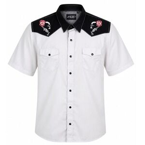 Rude Western Shirt Men XL Skull Rose Embroidered White Black Pearl Snap Short SL